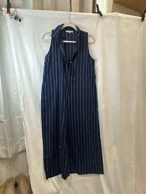 Purple Snow Navy Blue Pinstripe Sleeveless Culotte Jumpsuit XL
